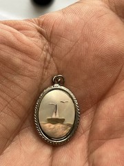 Antique mother of pearl boat inlay & silver pendant