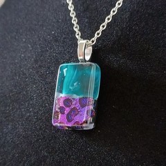 Hand Crafted Dichroic Fused Glass Pendant Necklace W/ Chain #1867