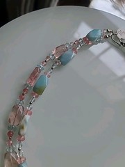 Vintage Necklace Amazonite Strawberry Quartz Pendant Madagascar 18″ 2 Strand