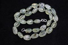 Prehnite Necklace Green Oval Natural Gemstone Silk Knotted 18″ Sterling Silver