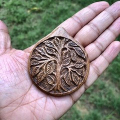 Kadamb Wood TREE OF LIFE Carved Handmade Pendant, 55 mm wide 63 mm length, D 4