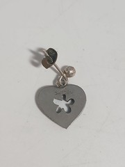 Vintage Pewter Heart & Flower Pierced Earrings Made In Sweden