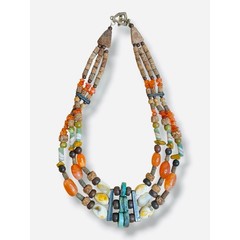 Vintage Moroccan Berber Style Wood Stones Necklace Statement Choker Collar Bib