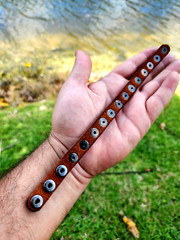 Pyramid stud rivet genuine Buffalo Bison leather bracelet customize to wrist.