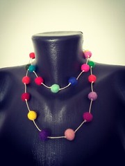 Boho Colored Necklace, Multicoloured Felted Ball Necklace, Pom Pom Necklace