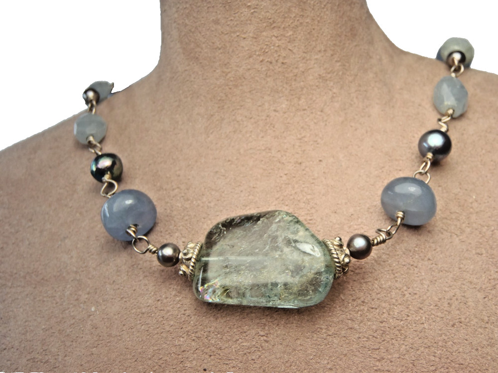 Vintage Beautiful Handcrafted Multicolor Gemstone Sterling Silver Necklace