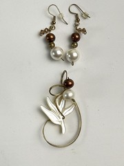 Earrings Pendant Set Birds Of Paradise Fresh Water Pearls Kazu Noku Hawaiian