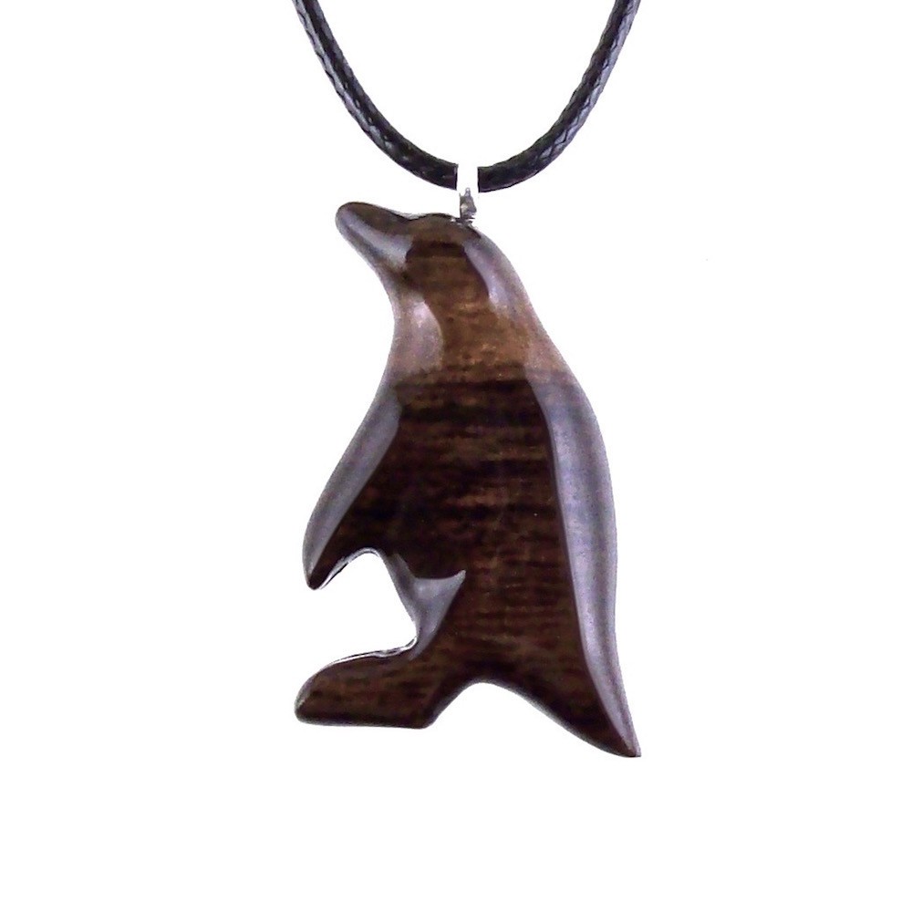 Hand-Carved Wooden Penguin Pendant Necklace, Bird Wood Jewelry for Men Women