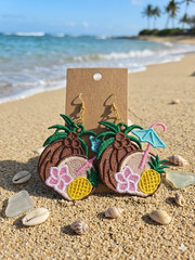 Coconut Drink Summer Tropical Handmade FSL Earring Set