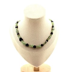 Tourmaline Schorl + Green Apatite + Green Kyanite Bead Necklace Size Personal