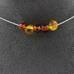 Necklace 5 Genuine Amber Pearls From The Baltic Sea. Steel Chain Necklace