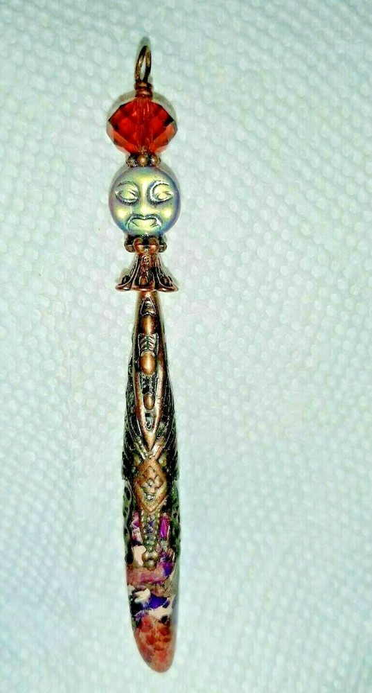 Faceted Glass Bead MOON FACE SEA SEDIMENT JASPER Point PENDANT Wand Pendulum DTo