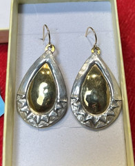 Vintage Sterling Silver .925 & Brass Jeep Collins Teardrop Earrings 1 5/8″ Drop
