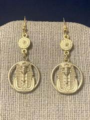*NEW LISTING*HANDCRAFTED EGYPTIAN REVIVAL GOLDEN PHARAOH COIN DROP EARRINGS-NEW