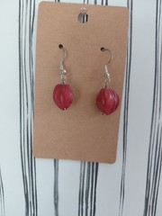 Red Organic Seed Bead Handmade Dangle Earrings Boho Style
