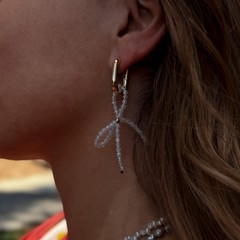 Beaded Bow Drop Earrings, Gold or Silver Statement Jewelry, Gift for Her