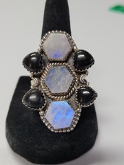 SS 925 Rainbow Moonstone & Black Onyx ring. SS 925. Adjustable, full silver back
