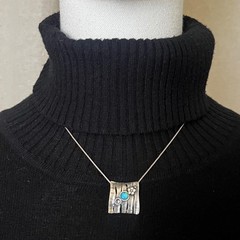 Shablool Didae Israel Sterling Opal Pendant Necklace 17″ Modernist 925 Signed