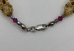 3D Beaded Flower Bracelet Sterling Silver Clasp, Purple Red Brown Beads 7.5 Inch
