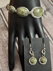 Sterling Silver Barse Tortoise Shell Jasper Bracelet and Earrings Set 7.5 Inches