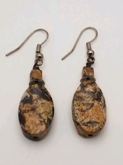 Vintage Artisan Beaded Dangle Earrings Picture Jasper Natural Oval Shaped Stones