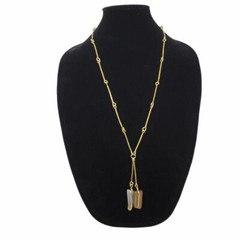 Tiger Eye Crystal Wire Wrapped Necklace Gold Tone Chain Brown Stone Statement