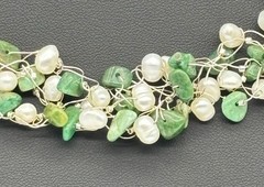 Artisan-Made Collar Necklace .999 Fine Silver W/Jade Chips And Freshwater Pearls