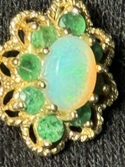 Vintage 14K Solid Gold Precious Gemstone Flower Pendant Emerald Ethiopian Opal