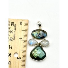 Large Faceted Labradorite & Moonstone Sterling Silver Handmade Pendant