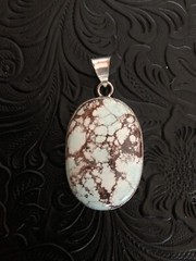 Pale Blue Turquoise Brown Matrix Rustic Artisan Handmade Pendant 2″
