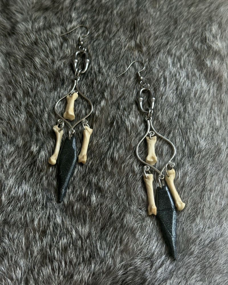 Women’s Dangle Drop Earrings Bone Black Spike witchy bone jewelry oddities