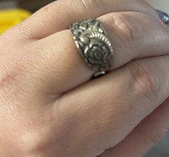 Handcrafted Silver Spoon Ring Size 14 Heart Nature Wrap Adjustable Unisex Adults
