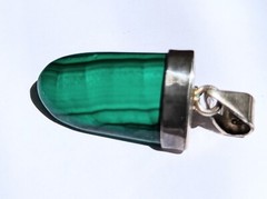 Malachite Tongue Shaped Pendant Onyx Cabochon Sterling 90s Crystal Jewelry
