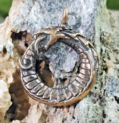 Ouroboros pendant, Elder Edda Serpent-Dragon Amulet, Viking Pagan Necklace