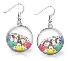 Family Love Watercolor Glass Top Dangle Earrings In 2 Sizes Handmade