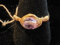 Handmade size 8 Wire-Wrapped Alexandrite Ring with Gold-Tone Plated Wire