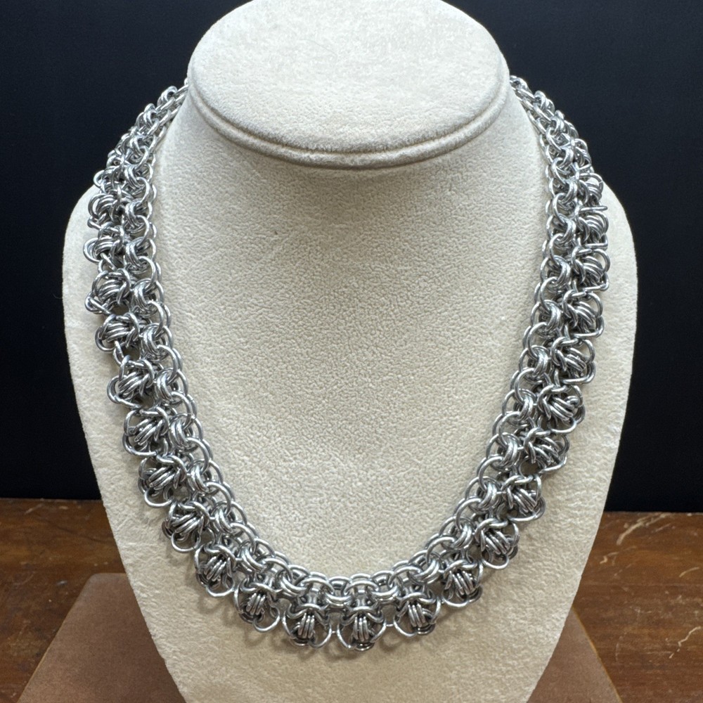 Saki Artisan Mixed Metal Modernist Necklace Chainmaille With Sterling Closure
