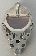 Huge Sajen Sterling Craved MOP-Moonstone ? Goddess Face w/Gemstones Pin Pendant