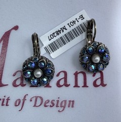Blue Black AB Crystals Pearl Mariana Mosaic Pierced Earrings E-1401 Jewelry Gold