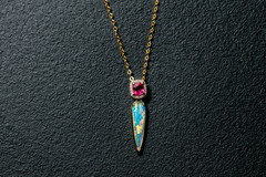 Pink Spinel & Australian Solid Opal Diamond Necklace in 14K Gold