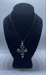 925 Sterling Silver Multi-Gemstone Amethyst Moonstone Pendant Necklace 16″ 28.3g