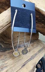 Stainless Steel Oval Hoop Earrings with Bullet Charms. Optional Color.