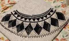 Vtg Artisan Seed Bead Collar Bib Necklace Handmade Black White