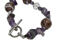 Purple Venetian Murano Glass, Clear Crystal, Amethyst Chip Beaded Necklace 20″