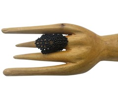 New Artisan Handmade Black Floral Beaded Handcrafted Ring Goth Whimsical