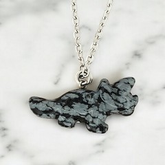 Snowflake Obsidian Triceratops Dinosaur Pendant Necklace 18″ Chain