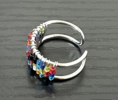 Multicolor Glass Beaded Adjustable Ring Boho Artisan Style Size 7-9 VTG 1990’s