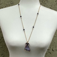 Vintage Artisan Hand Blown Glass Wire Wrapped Pendant Necklace 26” Boho