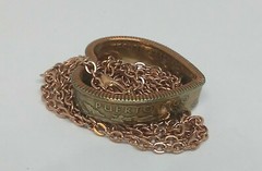Heart shaped Pendant made from PUERTO RICO US coin ring 24 in chain colored gold