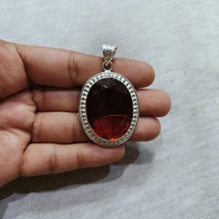 SALE Red Garnet Oval Gemstone Pendant Sterling Silver Jewelry Handmade Pendant
